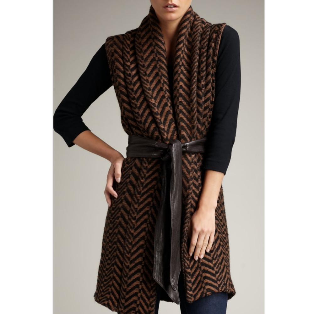 Elizabeth And James Herringbone Shawl Knit Vest View 6